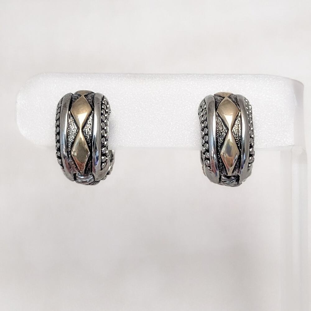 Vintage Clip On Earrings Two Tone Reversible Magnetic Hoops Silver/Gold Tone